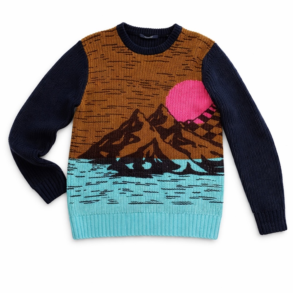 Men’s Scotch & Soda Mountain Graphic Sweater - Navy and Brown